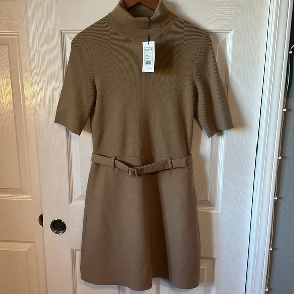 NWT THEORY Combo Dress in Bistretch Merino Wool Twill M camel - Picture 6 of 12
